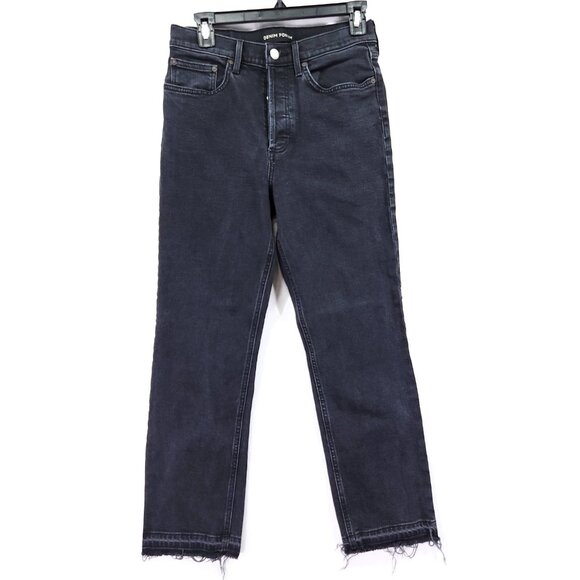 Aritzia Denim Forum The Arlo High Rise Straight Size 28 Black Raw Hem Button Fly - Picture 1 of 15